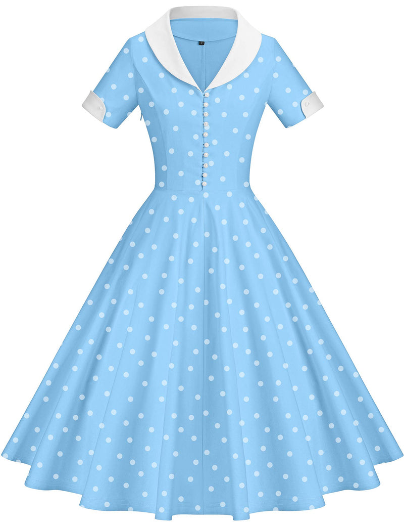 1950s Women`s Shawl Collar Vneckline Shirt Dress - Gowntownvintage