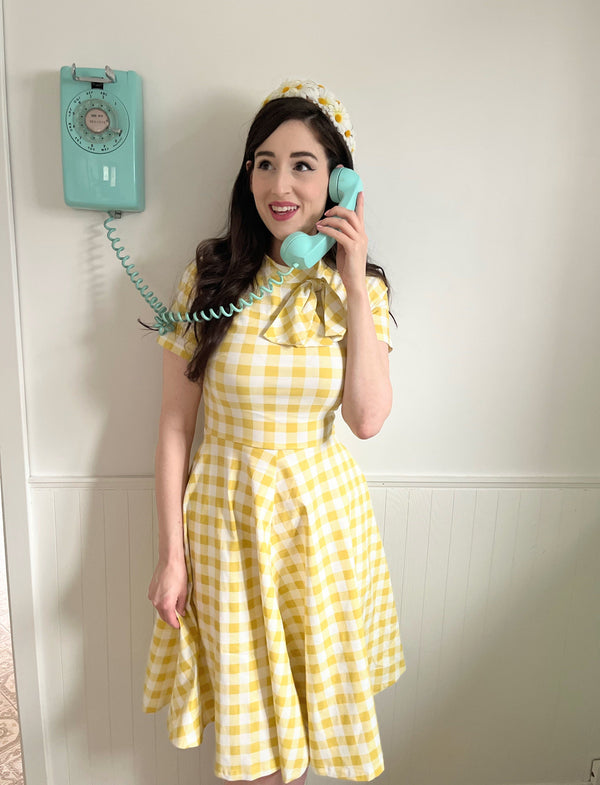 50s turtle neck fixed with bowknot swing dress with pockets