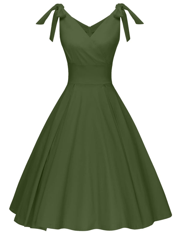 1950s Womens Adjustable Strap Armygreen Dress With Pockets - Gowntownvintage