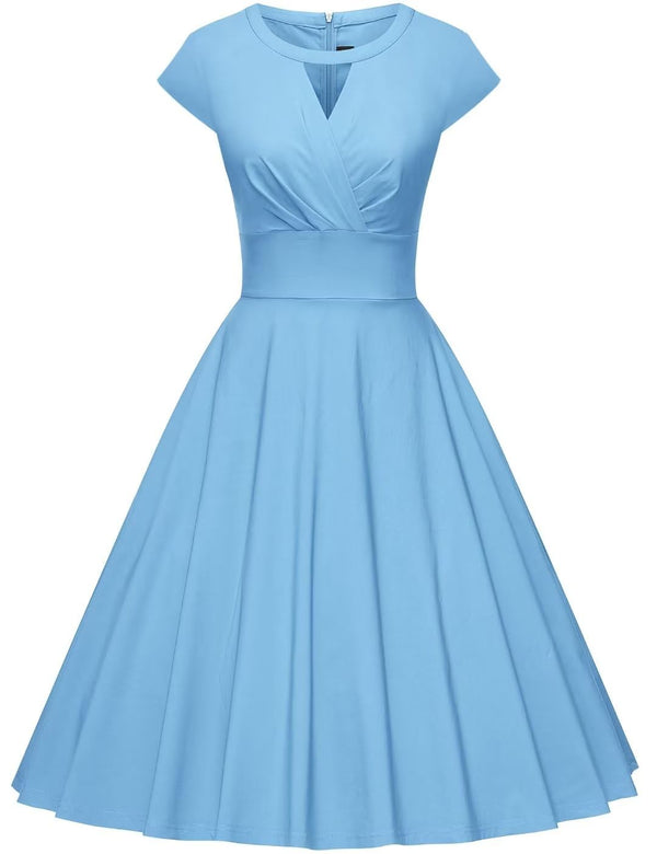 1950s Women`s Lightblue Round Neckline Keyhole Vintage Party Dress - Gowntownvintage