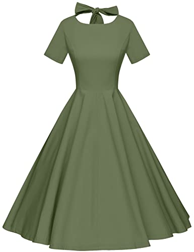 1950s  Armygreen Retro Rockabilly  Party Swing Dress With Pockets - Gowntownvintage