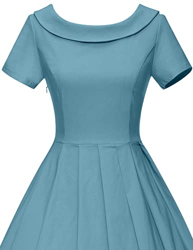 1950s Roller Collar Blue Swing  Vintage Dress With Pockets - Gowntownvintage
