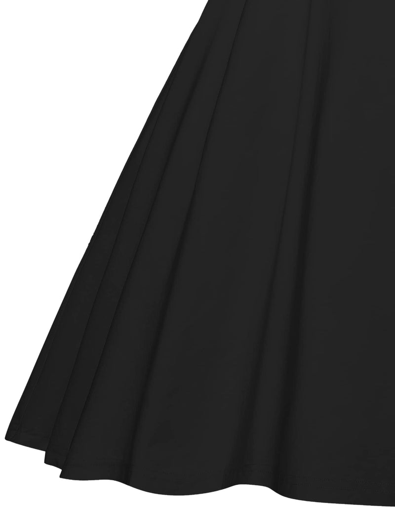 50s Women`s   O neckline Front Bowknot Tie Black Swing Dress With Pockets - Gowntownvintage