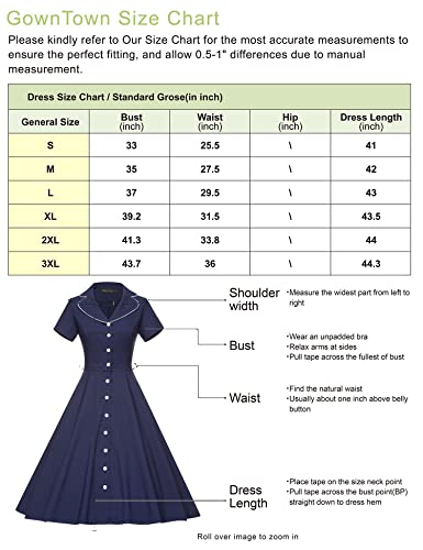 40s 50s Vintage Women`s Darkblue Dot Lapel Collar  Vneckline Shirt Dress - Gowntownvintage