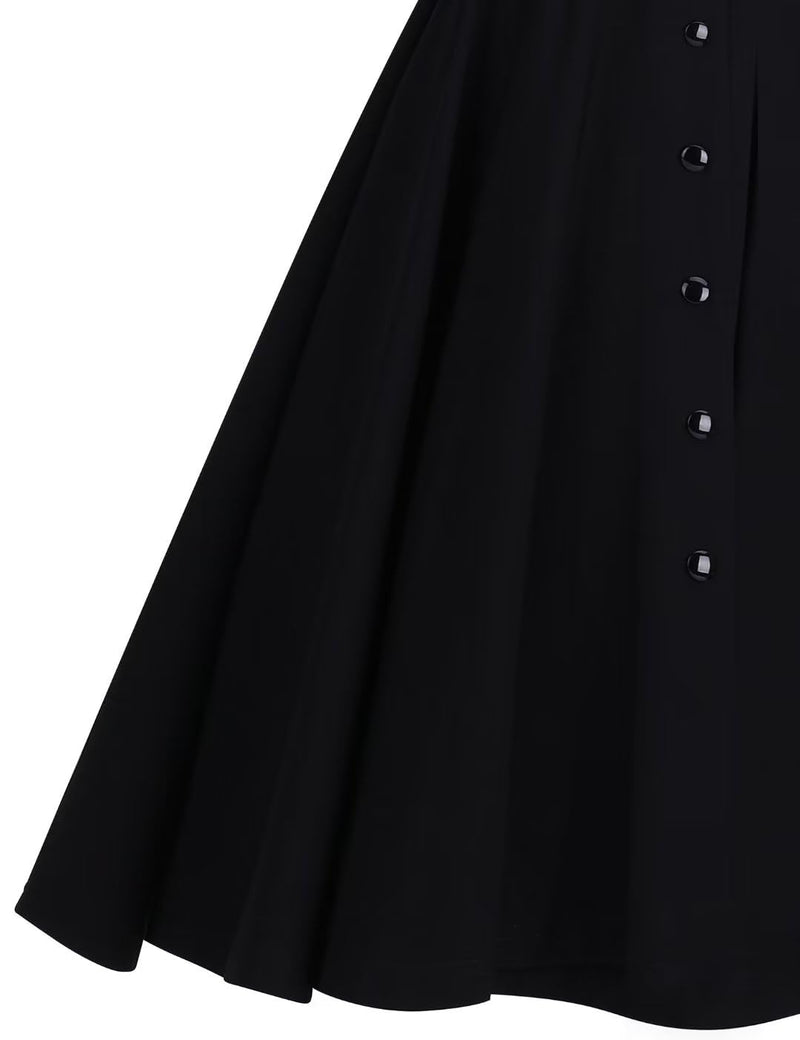 50s Lapel Collar Vneckline  Blackplaid Shirtwaist Vintage Dress With Belts&Pockets - Gowntownvintage