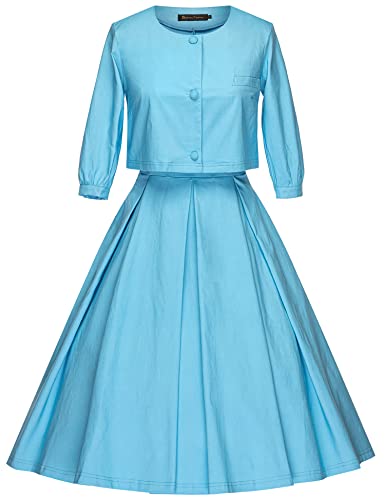 GownTown Women`s 1950s Skybule Audrey Hepburn Style Tea Dress With Jacket