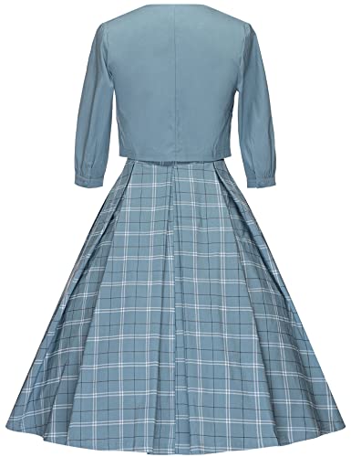 Women`s 1950s Blue Plaid Audrey Hepburn Style Tea Dress With Jacket - Gowntownvintage