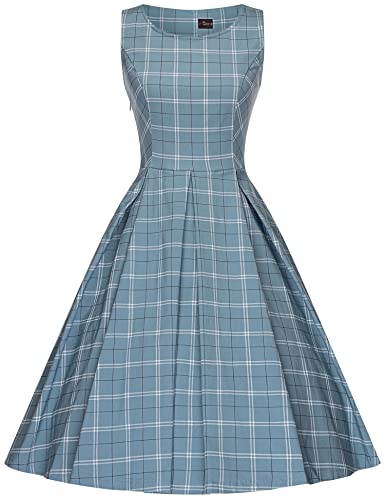 Women`s 1950s Blue Plaid Audrey Hepburn Style Tea Dress With Jacket - Gowntownvintage