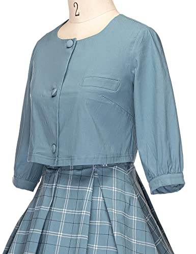 Women`s 1950s Blue Plaid Audrey Hepburn Style Tea Dress With Jacket - Gowntownvintage