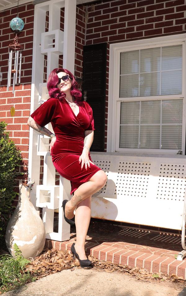 Darkred Velvet Pencil Dress 