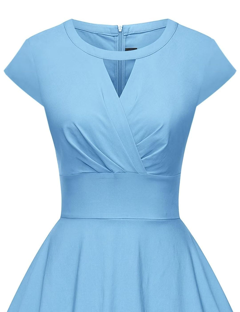 1950s Women`s Lightblue Round Neckline Keyhole Vintage Party Dress - Gowntownvintage