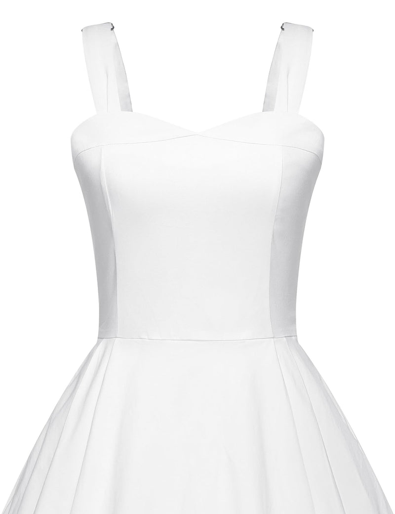 50s Ivory Sweet Heart Neckline Strap Swing Dress With Pockets - Gowntownvintage