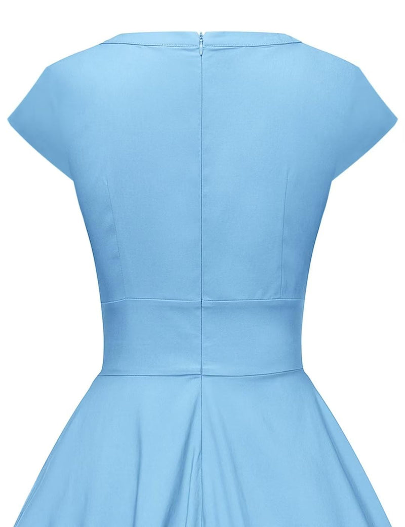 1950s Women`s Lightblue Round Neckline Keyhole Vintage Party Dress - Gowntownvintage
