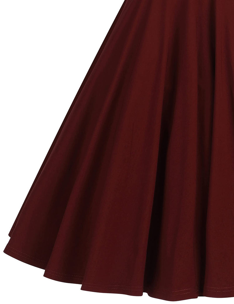 40s 50s Vintage Women`s  Darkred Shawl Collar Vneckline Shirtwaist  Dress With Pockets