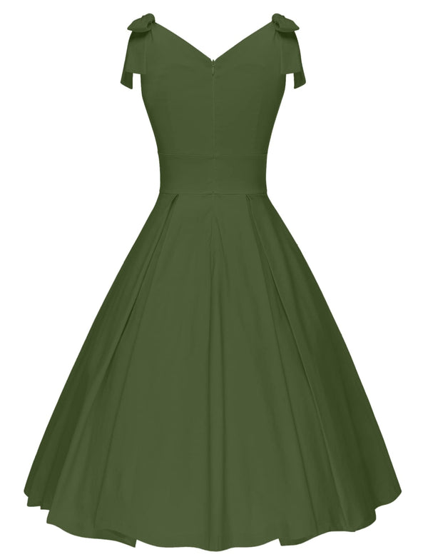 1950s Womens Adjustable Strap Armygreen Dress With Pockets - Gowntownvintage