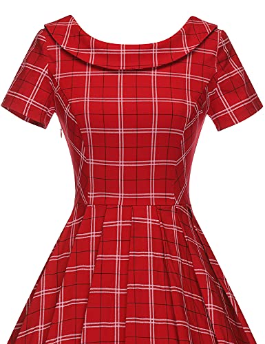 1950s Women`s Redplaid  Roll Collar Party Dress With Pockets - Gowntownvintage