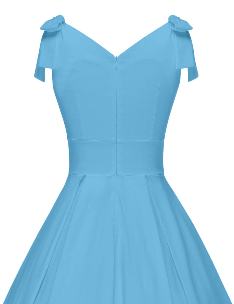 1950s Womens Blue Summer Adjustable Strap Dress With Pockets - Gowntownvintage