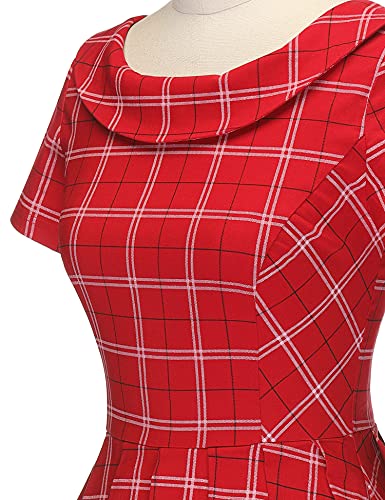 1950s Women`s Redplaid  Roll Collar Party Dress With Pockets - Gowntownvintage