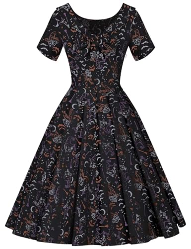 50s  Vintage Hallloween Day  Swing Dress  In  Roller Collar - Gowntownvintage