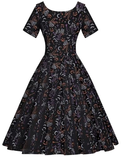50s  Vintage Hallloween Day  Swing Dress  In  Roller Collar - Gowntownvintage