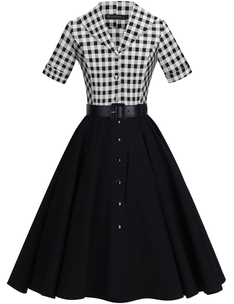 40s shirtwaist swing dress with pockets