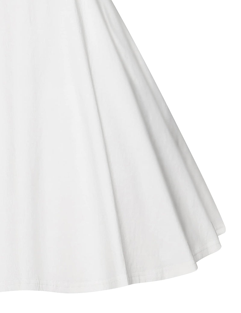 50s Lace Top Bust Ruffle  Ivory  Swing Dress With Pockets - Gowntownvintage