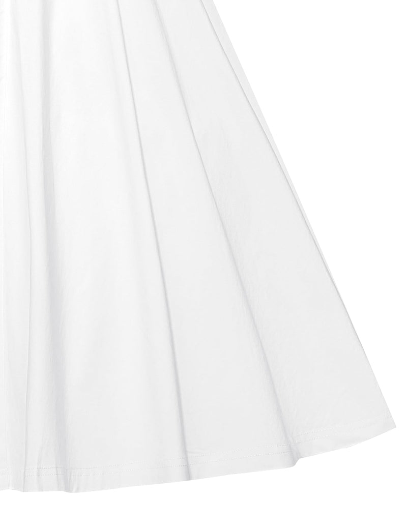 50s Ivory Sweet Heart Neckline Strap Swing Dress With Pockets - Gowntownvintage
