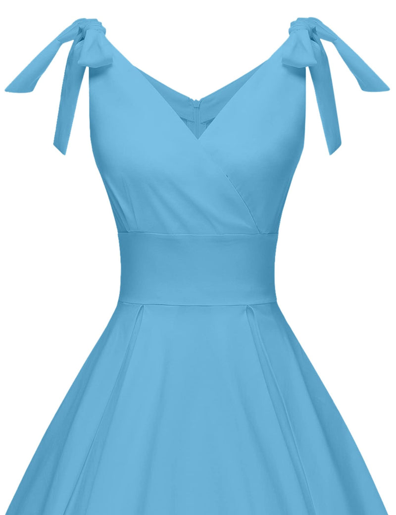 1950s Womens Blue Summer Adjustable Strap Dress With Pockets - Gowntownvintage