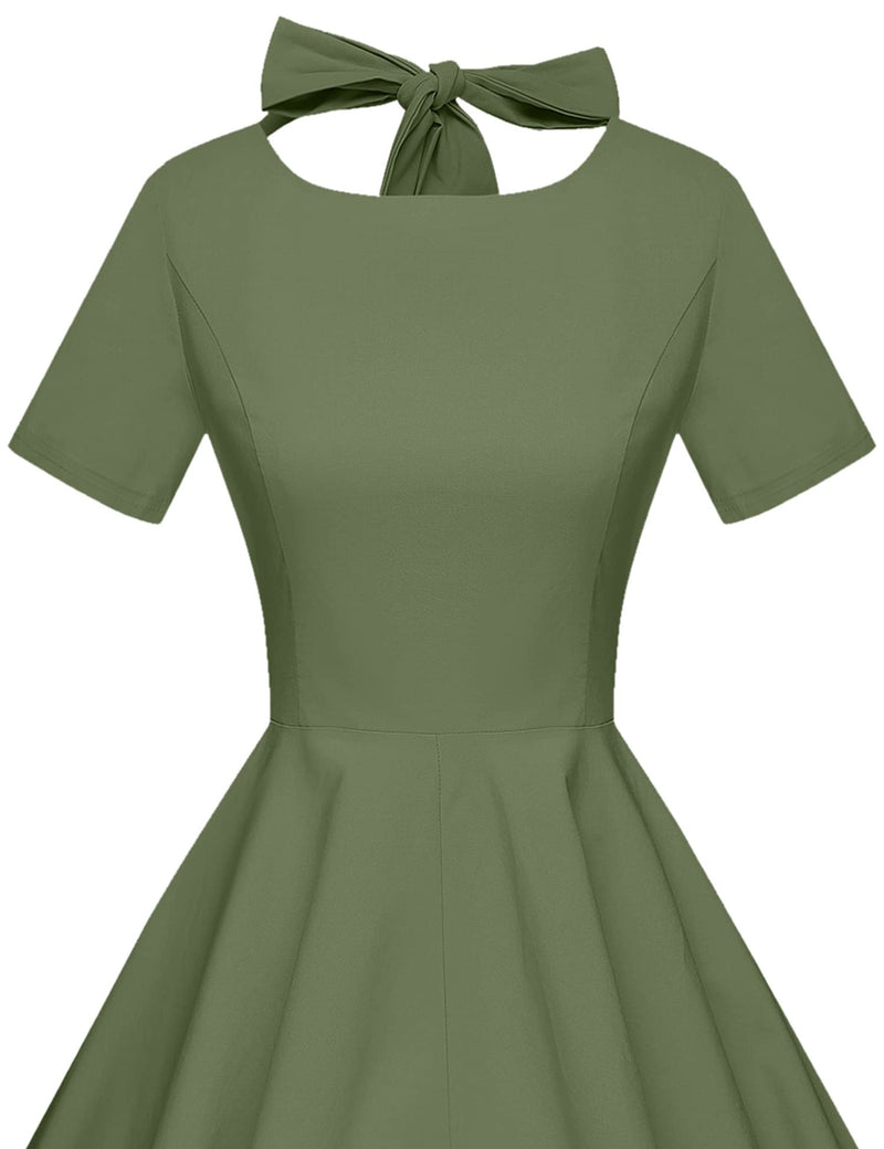 1950s  Armygreen Retro Rockabilly  Party Swing Dress With Pockets - Gowntownvintage