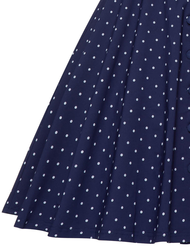 1940s 50s  Peter Pan Collar Darkblue Dot Shirtwaist Vintage Swing Dress With Pockets - Gowntownvintage