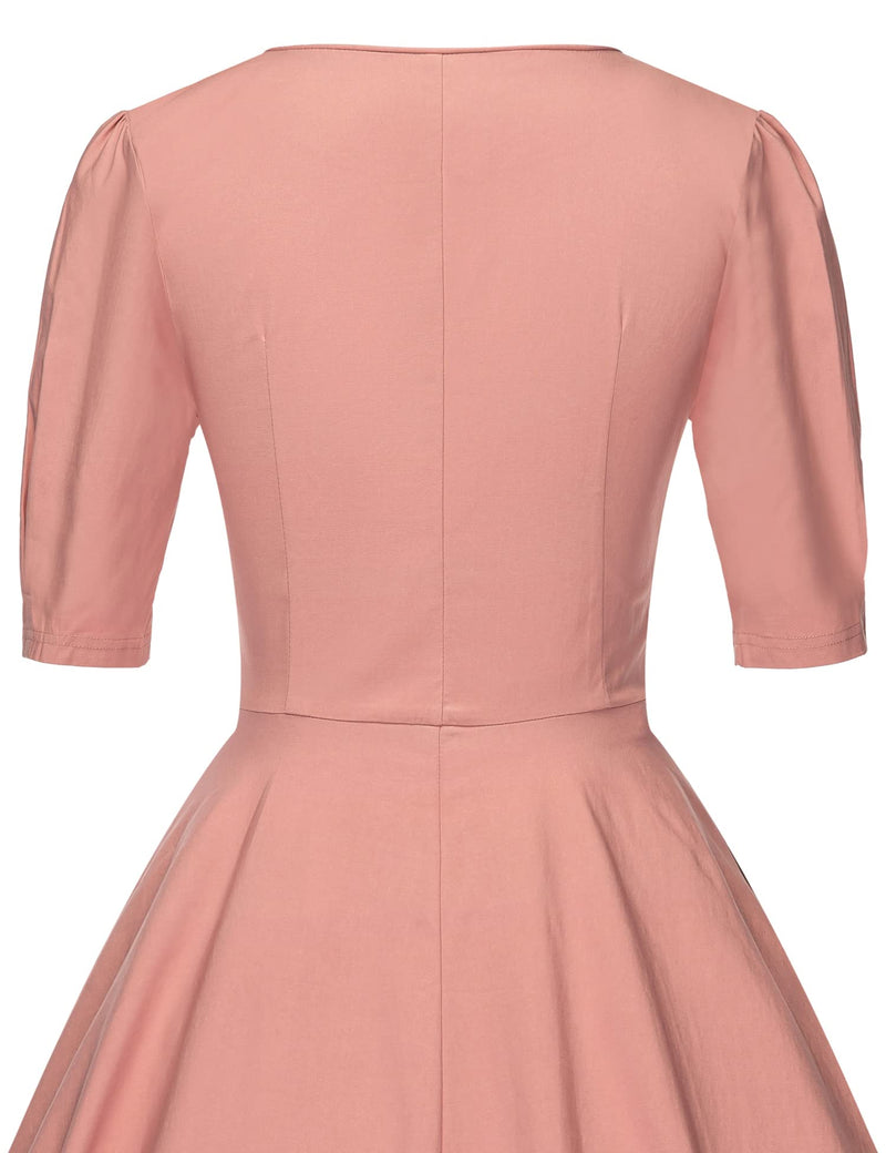 1950s Round Neckline Pink Shirtwaist Swing Vintage Dress With Pockets - Gowntownvintage