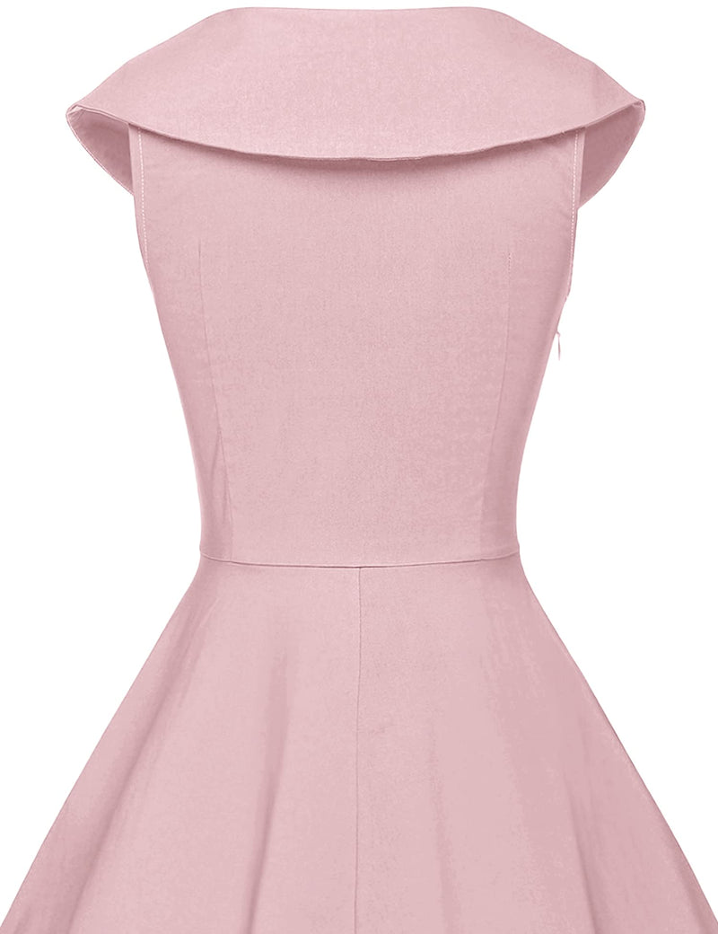 Women`s 50s Bowknot Cape Collar  Pink Casual Swing Party Dress With Pockets - Gowntownvintage