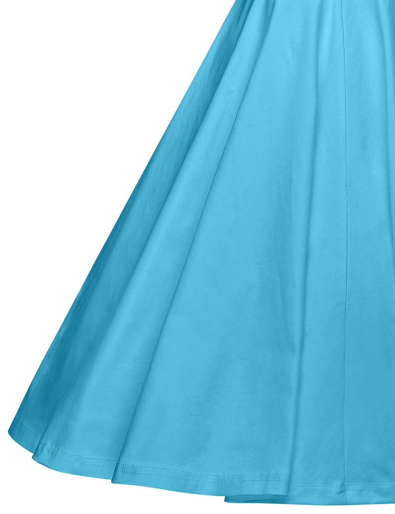 Women`s 1950s  Sweetheart Neckline Skyblue Party Dress With Chiffon Cloak - Gowntownvintage