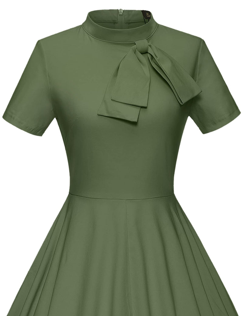 50s Vintage Women`s Armygreen High Neck  Party Dress With Pockets - Gowntownvintage