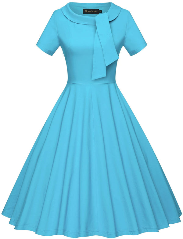 50s roller collar with fixed bowknot tie swing dress with pockets