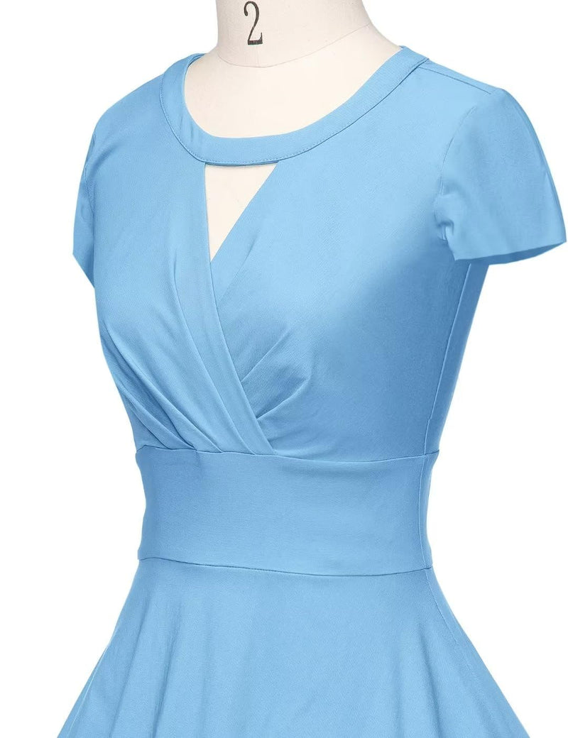 1950s Women`s Lightblue Round Neckline Keyhole Vintage Party Dress - Gowntownvintage