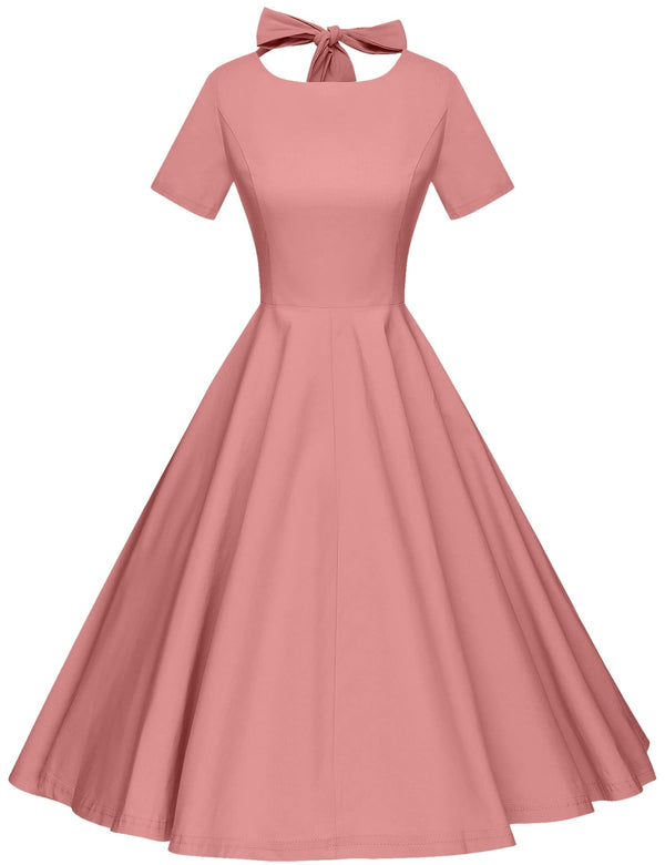 1950s  Salmonpink Retro Rockabilly  Party Swing Dress With Pockets - Gowntownvintage