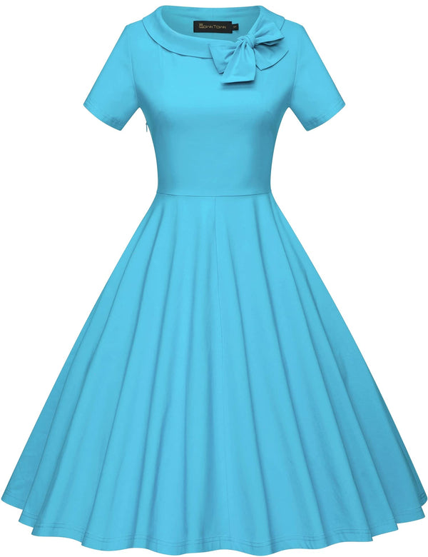 1950s  Vintage  Skyblue Dress  With  Roller Collar - Gowntownvintage