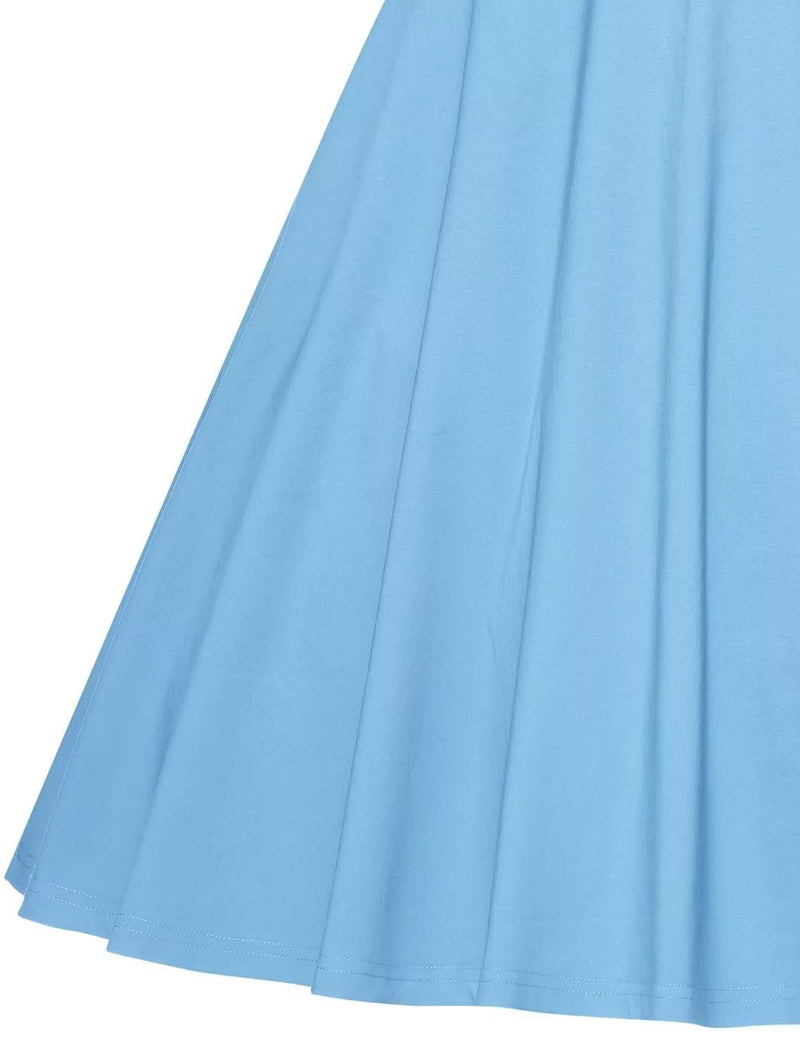 1950s Women`s Lightblue Round Neckline Keyhole Vintage Party Dress - Gowntownvintage