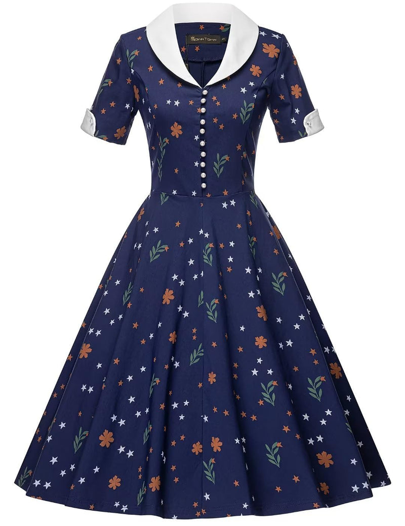 40s floral shirtwaist dress with pockets