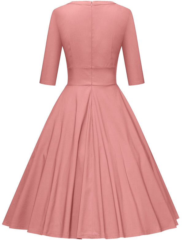 1950s Women`s Pink Round Neckline Keyhole Vintage Party Dress - Gowntownvintage