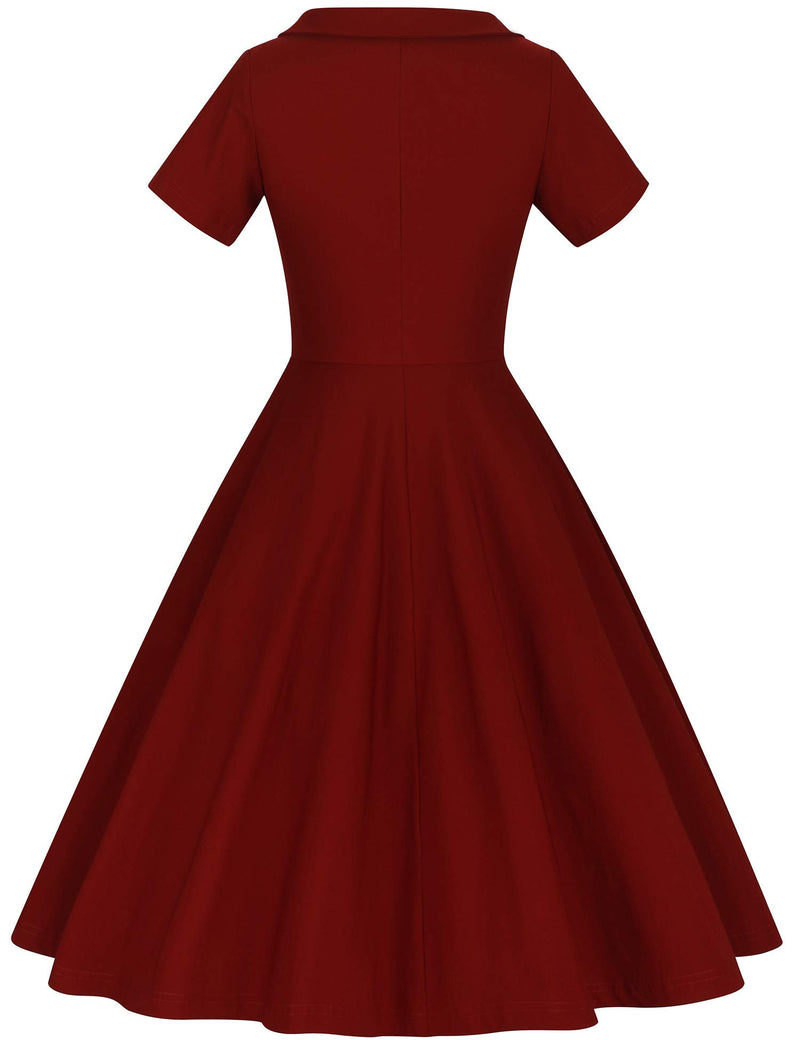 50s  Vintage Darkred Dress  In  Roller Collar - Gowntownvintage