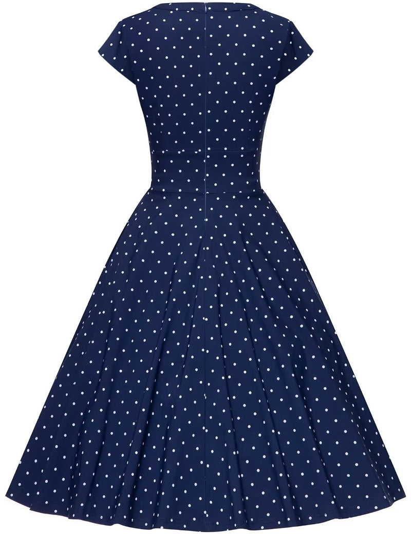 1950s Women`s Short Sleeve Round Neckline Keyhole Vintage Party Dress - Gowntownvintage