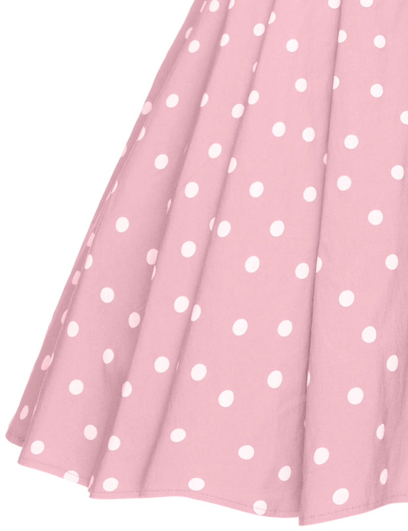 1950s  Pinkdot Roll Collar Swing Dress With Pockets - Gowntownvintage