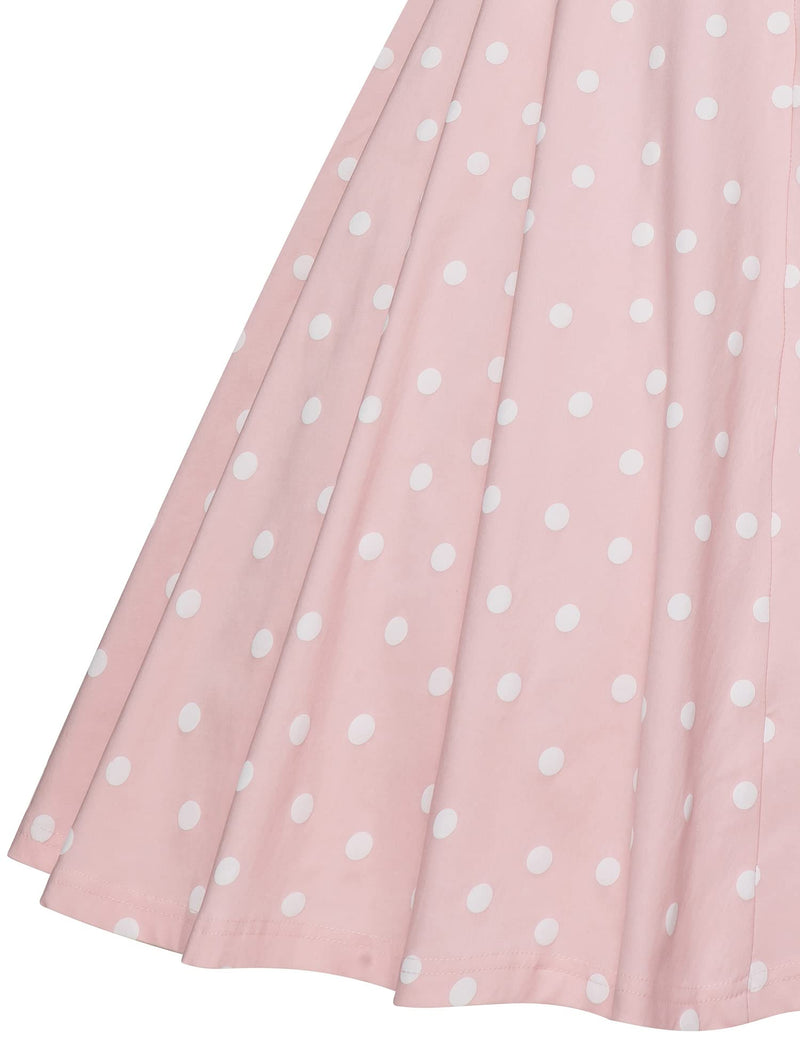 50s  Vintage Pinkdot Dress  In  Roller Collar With Fixed Bowkot Tie - Gowntownvintage