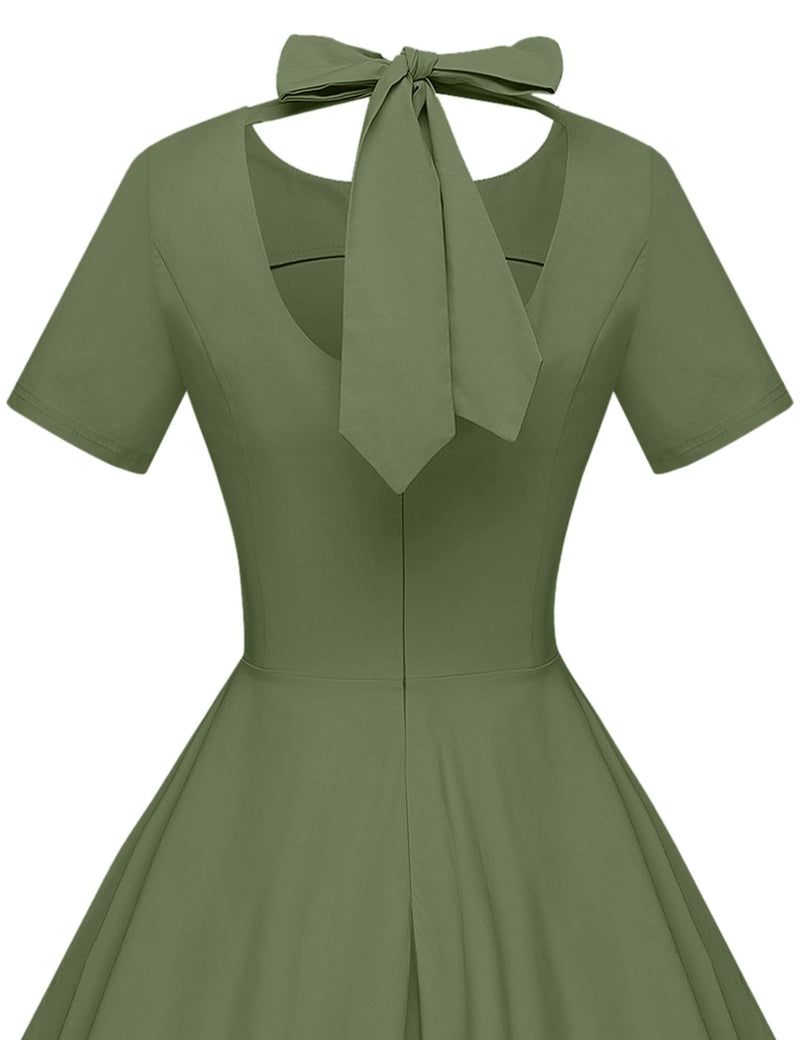 1950s  Armygreen Retro Rockabilly  Party Swing Dress With Pockets - Gowntownvintage