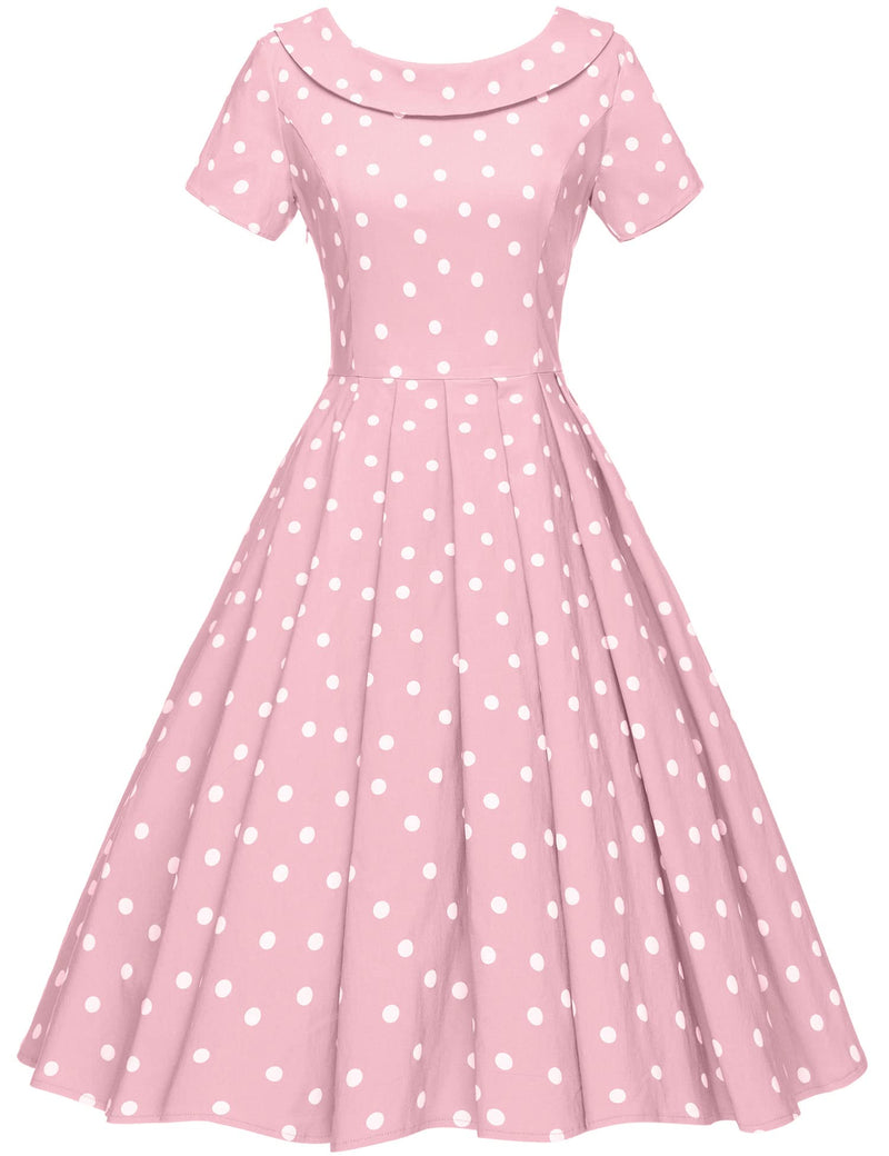 50s polka dot roller collar swing dress with pockets