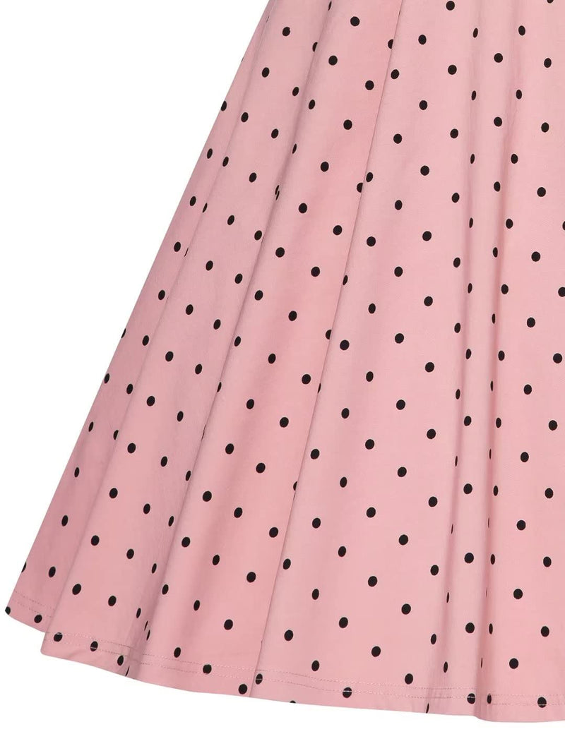 50s  Women`s Retro Dress Pinkdot Dot Peter Pan Collar Swing Dress With Pockets - Gowntownvintage
