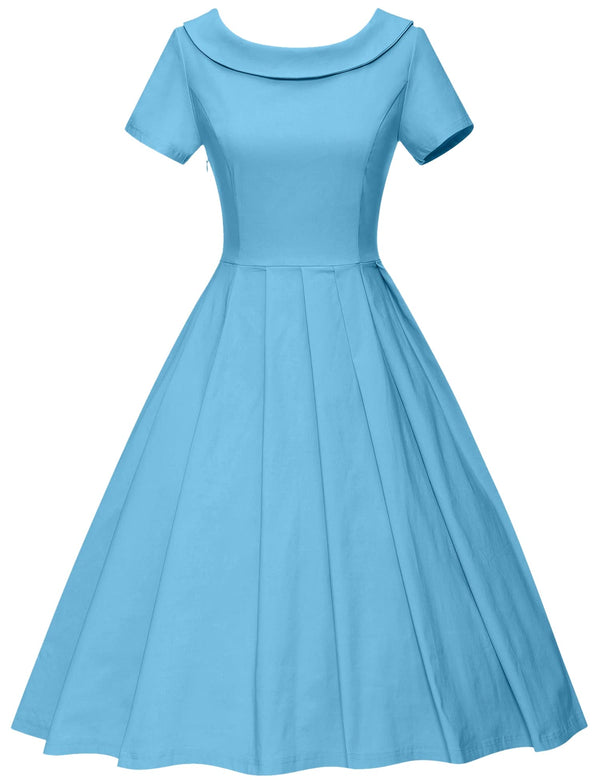 50s Roll Collar Swing Dress With Pockets