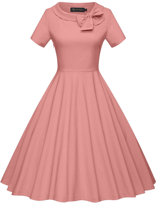 1950s  Vintage Salmon Pink Dress  In  Roller Collar